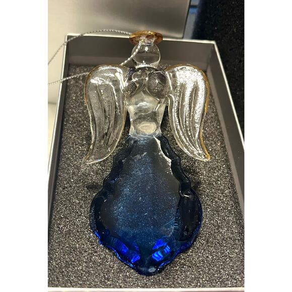 NEW Crystal Glass ANGEL ORNAMENT Chandelier Clear & Blue Prism Praying Figurine - Picture 3 of 6